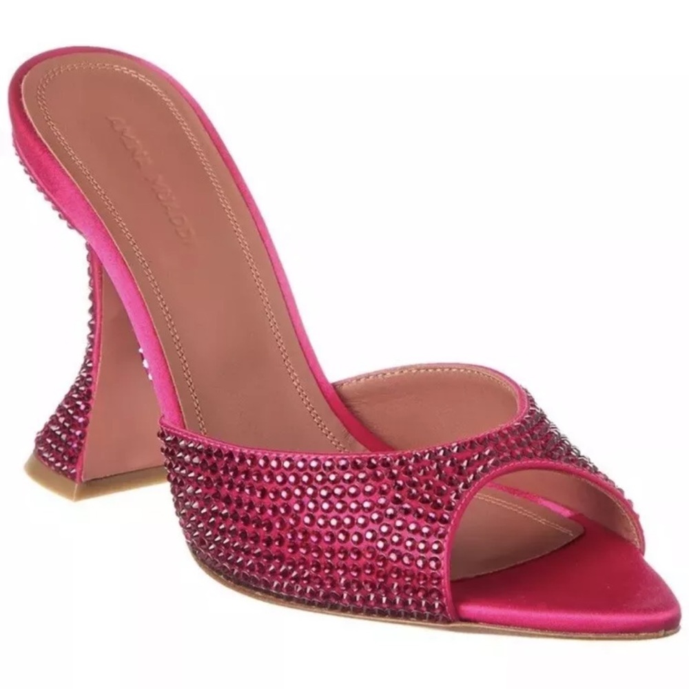 Amina Muaddi Caroline Crystal 95 Satin Sandal Women's SZ 38